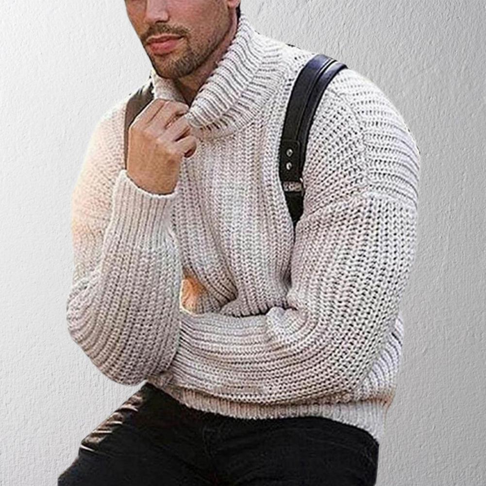 Mens Sweater Jumper Casual Knitted Turtleneck High Collar Size M-3XL