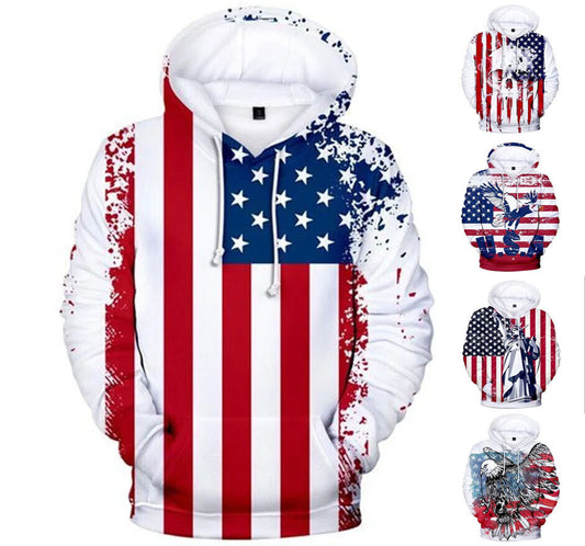 USA American Flag Graphic Print Hoodie Mens Sweatshirt Top Long Sleeve
