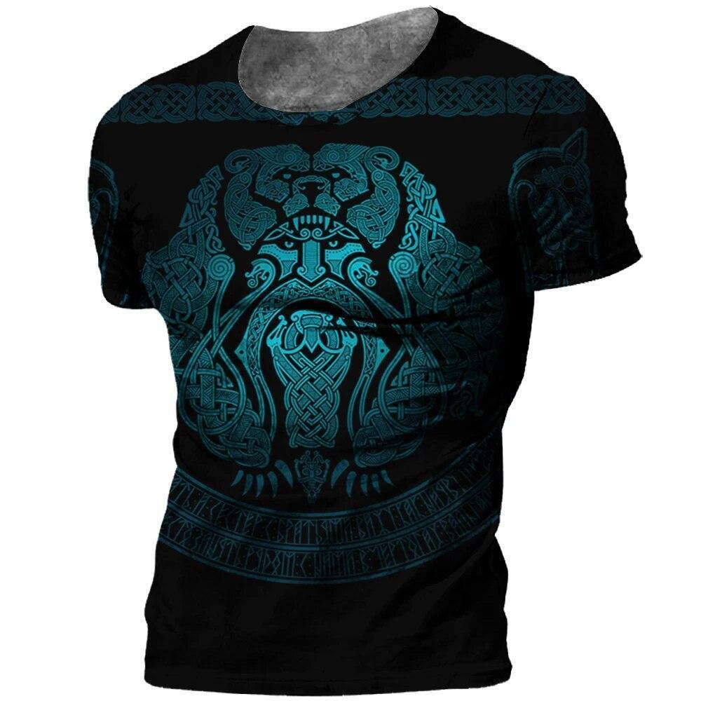 Viking Design Graphic Print T-shirt Mens Short Sleeve Tee Top O Neck