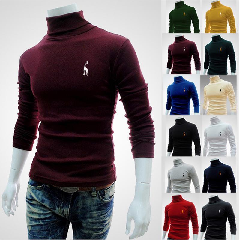 Mens Sweater Jumper Pullover Turtleneck Cotton Knitted Solid Tops Size S-XXXL