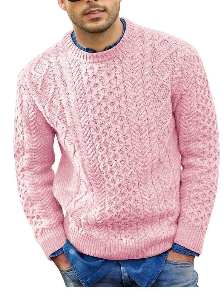 Mens Knitted Vintage Twist Sweater Jumper Casual Round Neck Size M-2XL