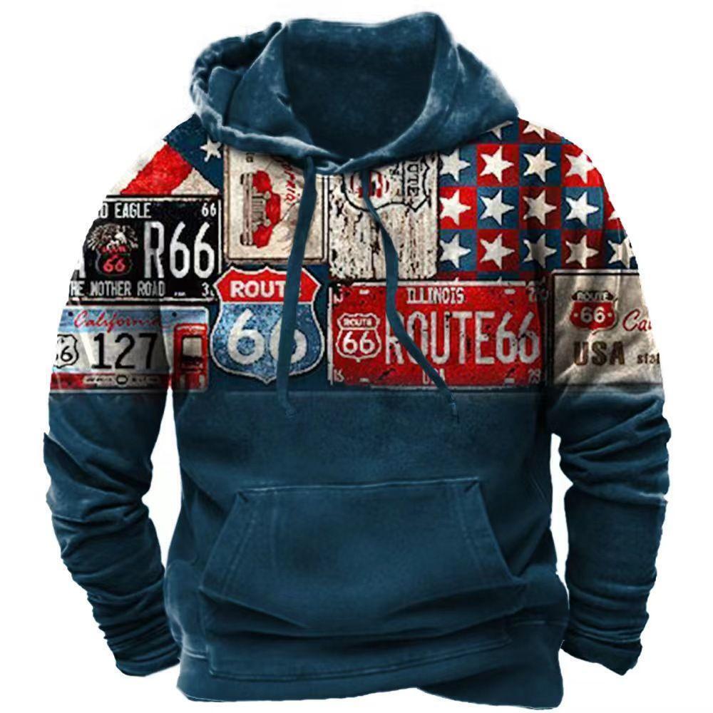 Route 66 Style Graphic Print Hoodie Mens Sweatshirt Top Long Sleeve