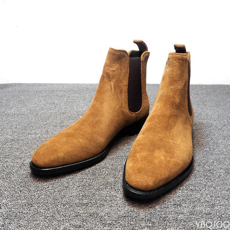 Mens Suede Leather Chelsea Boots Ankle Slip-On Boots Round Toe Shoes Sizes 6-13