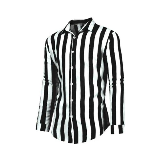 Mens Striped Shirt Loose Fit Long Sleeve Casual Streetwear S-3XL