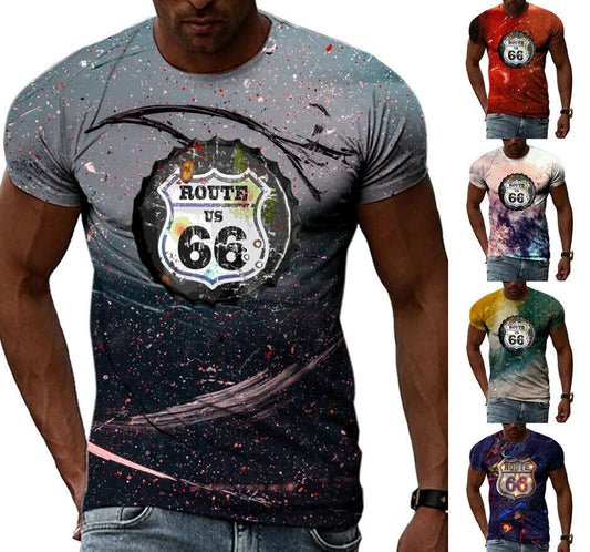 Route 66 Letters Graphic Print T-shirt Mens Short Sleeve Tee Top
