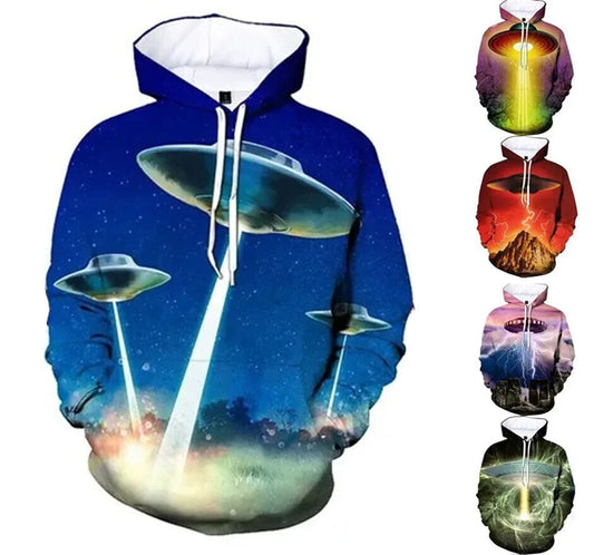 UFO Alien Graphic Print Hoodie Mens Sweatshirt Top Long Sleeve