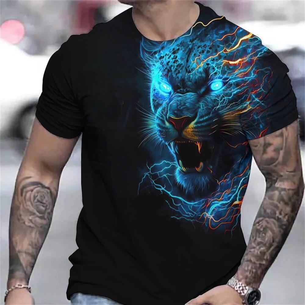 Panther Leopard Graphic Print T-shirt Mens Short Sleeve Tee Top O Neck