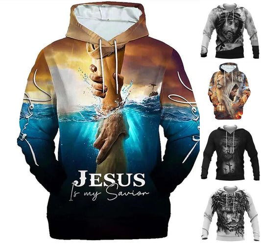 Christ Jesus Christian Graphic Print Hoodie Mens Sweatshirt Top Long Sleeve