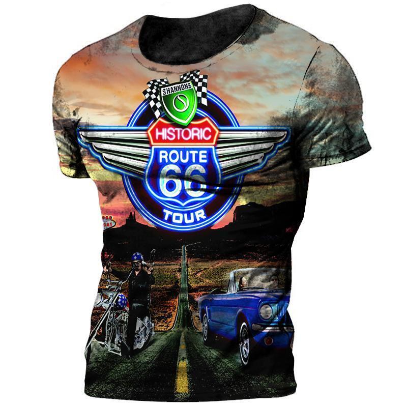 Route 66 Vintage Style Graphic Print T-shirt Mens Short Sleeve Tee Top