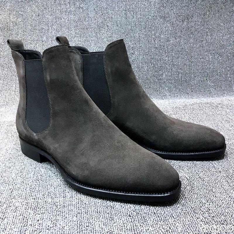 Mens Suede Leather Chelsea Boots Ankle Slip-On Boots Round Toe Shoes Sizes 6-13
