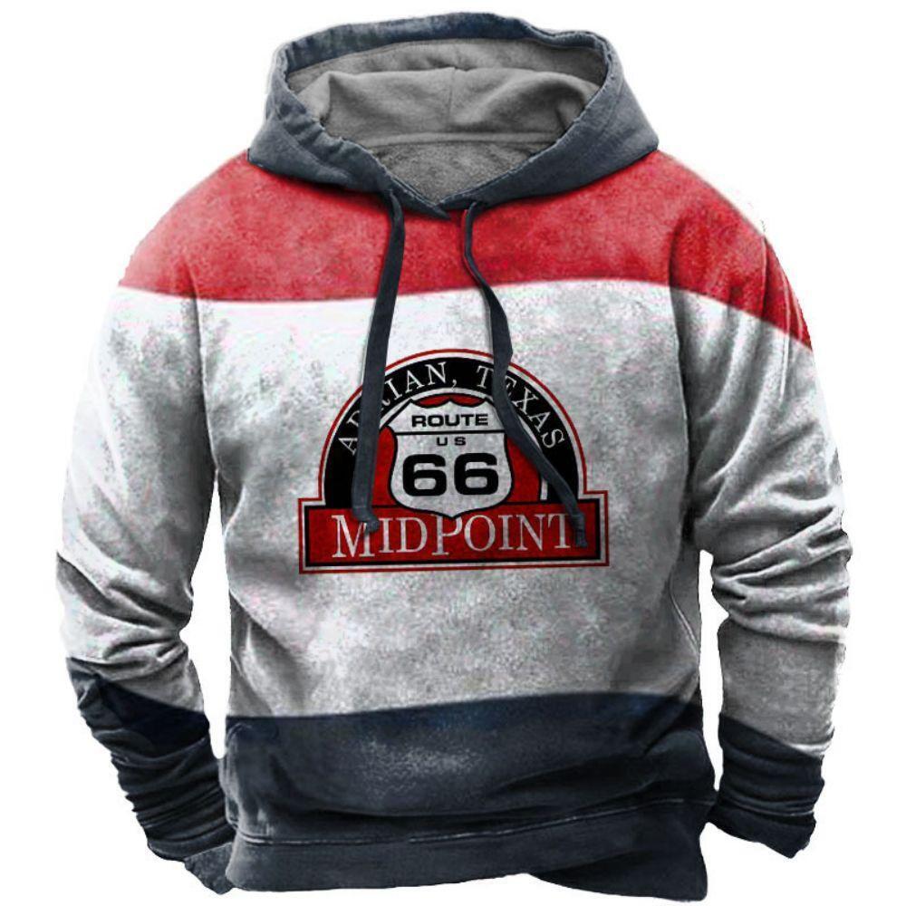Route 66 Style Graphic Print Hoodie Mens Sweatshirt Top Long Sleeve