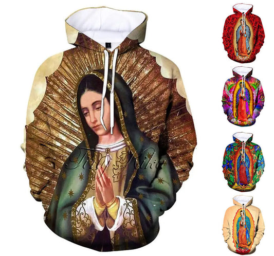Christian Virgin Mary Graphic Print Hoodie Mens Sweatshirt Top Long Sleeve