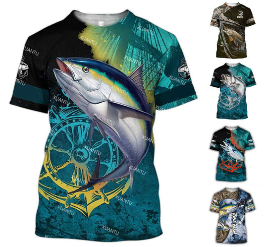 Fishing Inspired Graphic Print T-shirt Mens Short Sleeve Tee Top