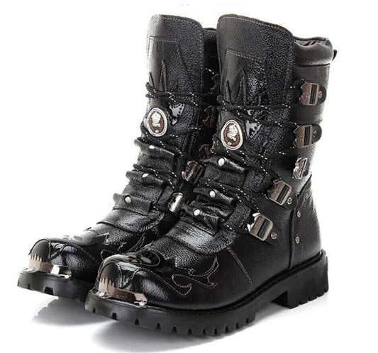 Mens Leather Motorcycle Biker Boot Ankle Boot Gothic Punk Metal Shoes Sizes 5-11