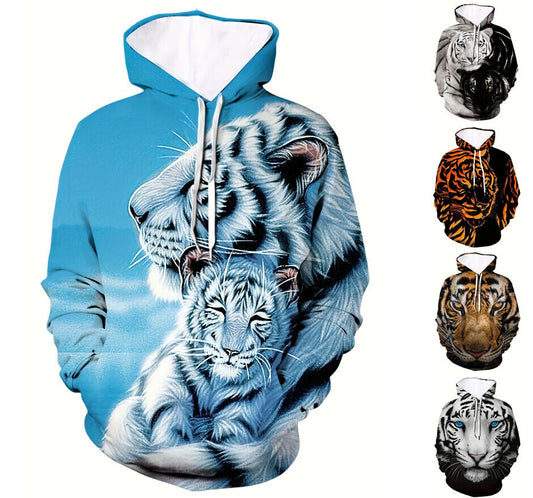Tiger Inspired Graphic Print Hoodie Mens Sweatshirt Top Long Sleeve