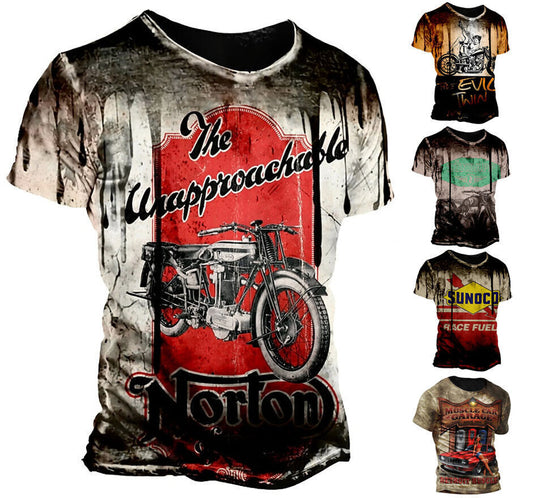 USA Motorcycle Graphic Print T-shirt Mens Retro Short Sleeve Tee Top