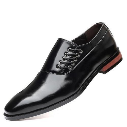 Mens Leather Shoes Lace-Up Oxfords Round Toe Formal Wedding Shoes Sizes 6-11.5