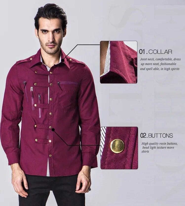 Mens Cargo Shirt Slim Fit Long Sleeve Casual Fashion Double Pocket M-4XL