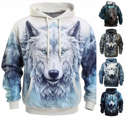 Wolf Inspired Graphic Print Hoodie Mens Sweatshirt Top Long Sleeve