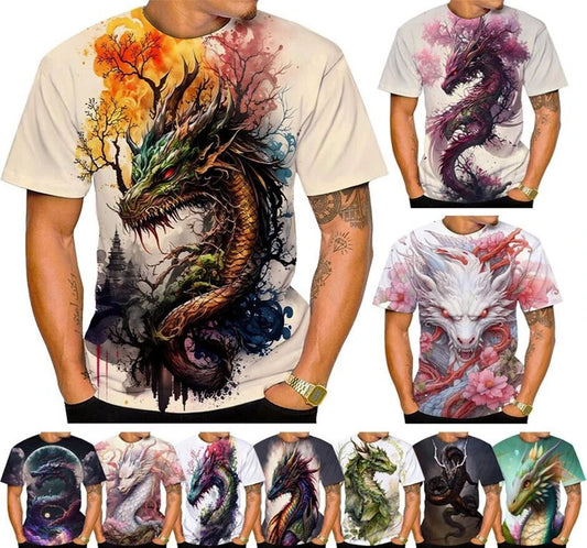 Dragon Serpent Graphic Print T-shirt Mens Short Sleeve Tee Top O Neck