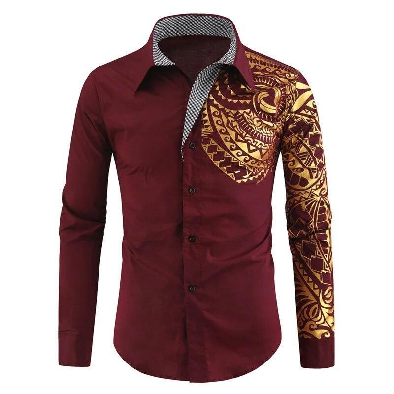 Mens Luxury Shirt Graphic Print Long Sleeve Collared Button M-4XL