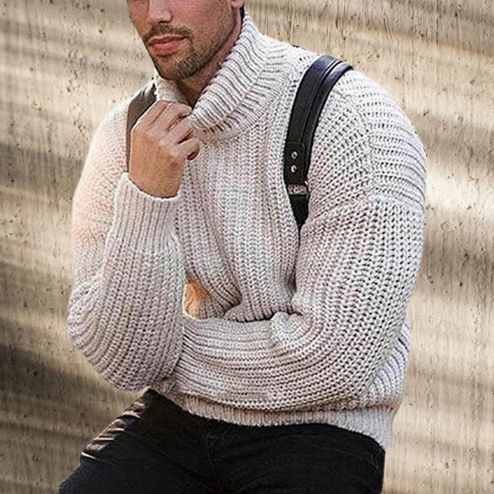 Mens Sweater Jumper Casual Knitted Turtleneck High Collar Size M-3XL