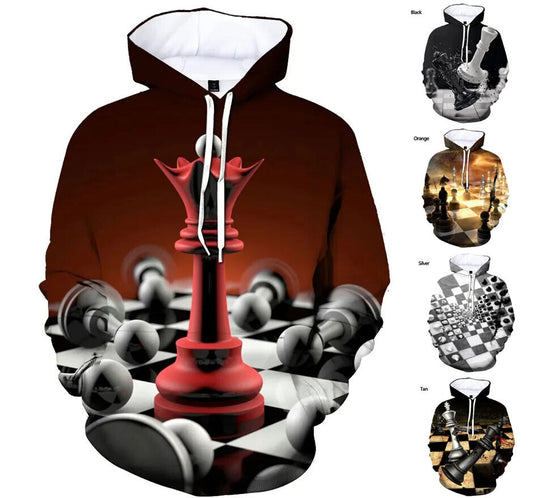 Chess Queen King Graphic Print Hoodie Mens Sweatshirt Top Long Sleeve