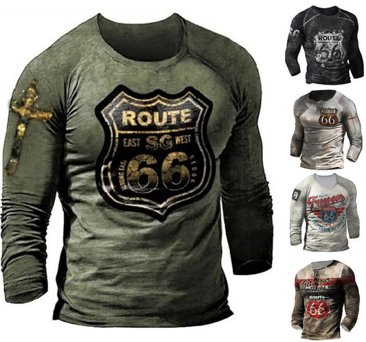 USA Route 66 Graphic Print T-shirt Mens Short Sleeve Tee Top O Neck