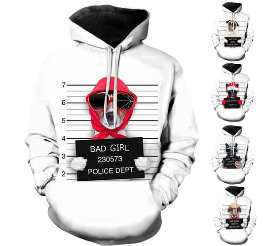 Bad Dog Mugshot Graphic Print Hoodie Mens Sweatshirt Top Long Sleeve