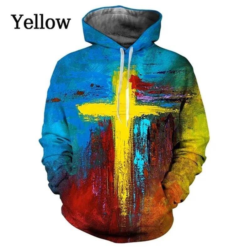 Christian Jesus Cross Graphic Print Hoodie Mens Sweatshirt Top