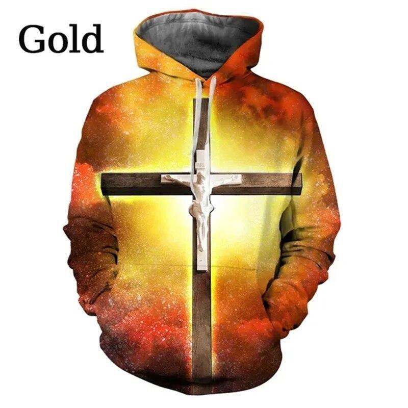 Christian Jesus Cross Graphic Print Hoodie Mens Sweatshirt Top