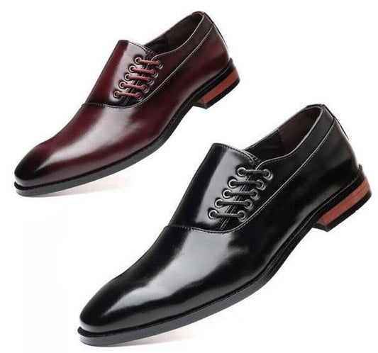 Mens Leather Shoes Lace-Up Oxfords Round Toe Formal Wedding Shoes Sizes 6-11.5