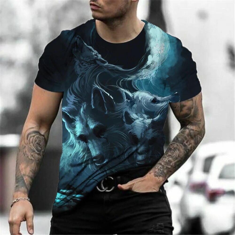 Wolf Design Graphic Print T-shirt Mens Short Sleeve Tee Top O Neck