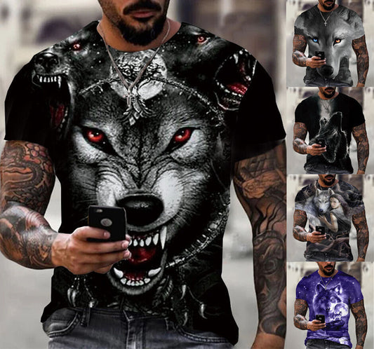 Wolf Style Graphic Print T-shirt Mens Short Sleeve Tee Top O Neck