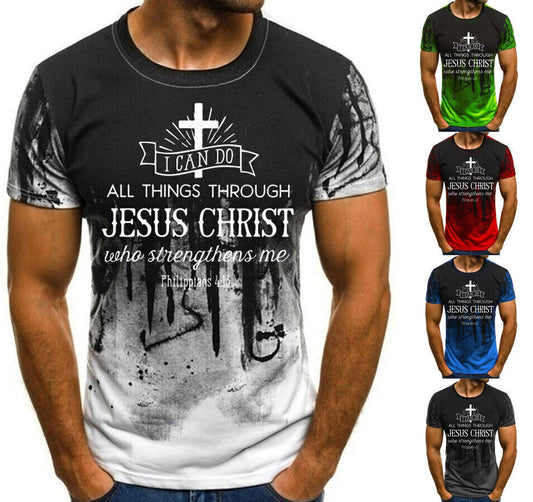 Cross Jesus Christ Graphic Print T-shirt Mens Short Sleeve Tee Top O Neck