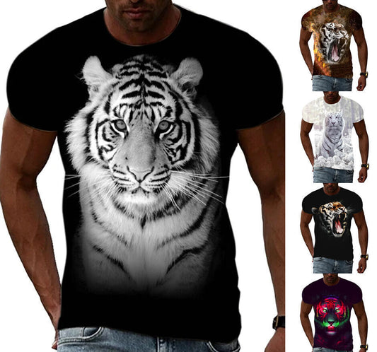 Wild Cat Tiger Graphic Print T-shirt Mens Short Sleeve Tee Top O Neck