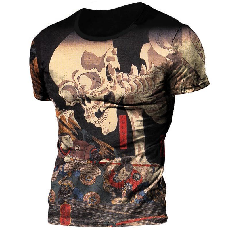 Skull Gothic Biker Graphic Print T-shirt Mens Short Sleeve Tee Top