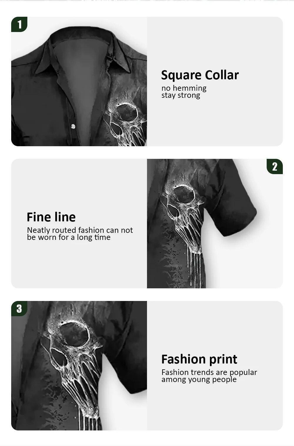 Mens Skull Skeleton Design Shirt Short Sleeve Casual Collared Button