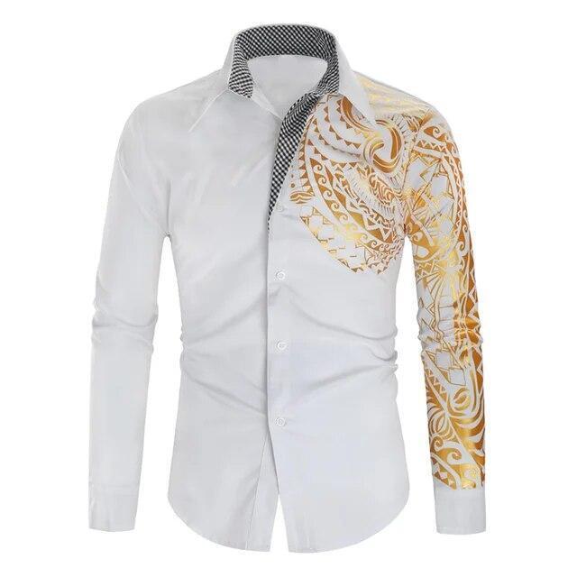 Mens Luxury Shirt Graphic Print Long Sleeve Collared Button M-4XL